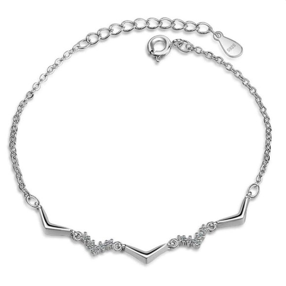 NEW 925 Sterling Silver Diamond Wave Bracelet - Picture 6 of 6